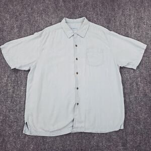Tommy Bahama Shirt Men XL Light Blue Silk Palm Jacquard Button Camp Casual Coast